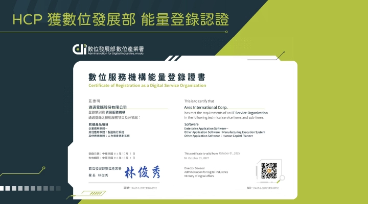 HCP 人力資產規劃系統榮獲「數位服務機構能量登錄證書」